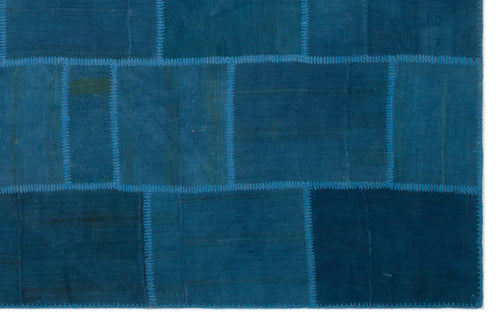 Teselya Blue Patchwork Wool Handmade Area Rug 6'3" x 9'10"