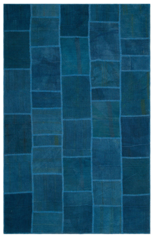 Teselya Blue Patchwork Wool Handmade Area Rug 6'3" x 9'10"
