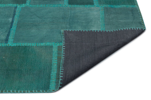 Teselya 22479 Green Patchwork Wool Handmade Area Rug 6'5" x 9'7"