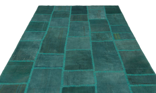 Teselya 22479 Green Patchwork Wool Handmade Area Rug 6'5" x 9'7"