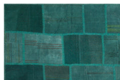 Teselya 22479 Green Patchwork Wool Handmade Area Rug 6'5" x 9'7"