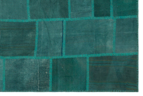 Teselya 22479 Green Patchwork Wool Handmade Area Rug 6'5" x 9'7"