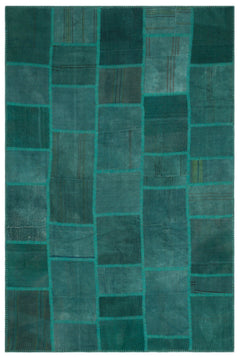 Teselya 22479 Green Patchwork Wool Handmade Area Rug 6'5" x 9'7"
