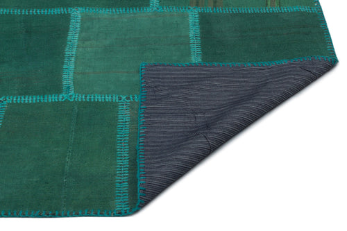 Teselya Green Patchwork Wool Handmade Area Rug 6'5" x 9'8"