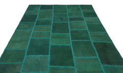 Teselya Green Patchwork Wool Handmade Area Rug 6'5" x 9'8"