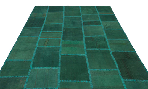 Teselya Green Patchwork Wool Handmade Area Rug 6'5" x 9'8"
