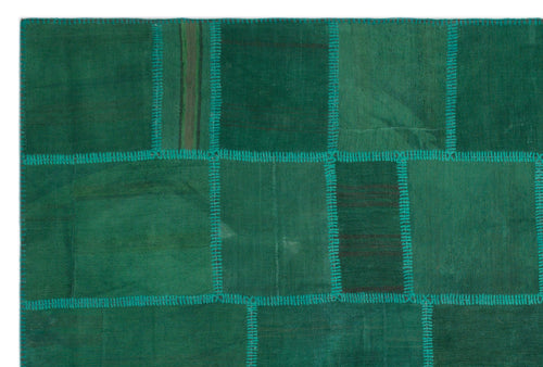 Teselya Green Patchwork Wool Handmade Area Rug 6'5" x 9'8"