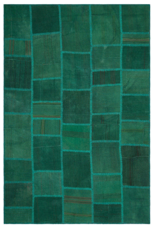 Teselya Green Patchwork Wool Handmade Area Rug 6'5" x 9'8"