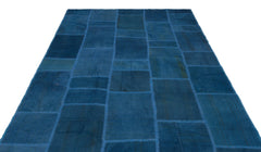 Teselya Blue Patchwork Wool Handmade Area Rug 6'3" x 9'10"