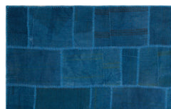 Teselya Blue Patchwork Wool Handmade Area Rug 6'3" x 9'10"