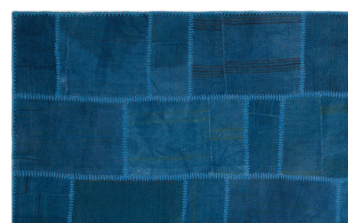 Teselya Blue Patchwork Wool Handmade Area Rug 6'3" x 9'10"