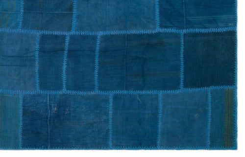 Teselya Blue Patchwork Wool Handmade Area Rug 6'3" x 9'10"