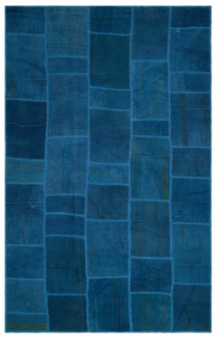 Teselya Blue Patchwork Wool Handmade Area Rug 6'3" x 9'10"