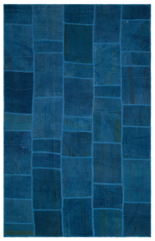 Teselya Blue Patchwork Wool Handmade Area Rug 6'3" x 9'10"