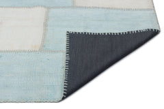 Teselya Blue Patchwork Wool Handmade Area Rug 6'4" x 9'11"