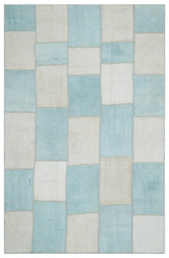 Teselya Blue Patchwork Wool Handmade Area Rug 6'4" x 9'11"