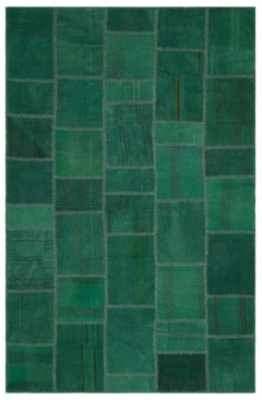 Teselya 22485 Green Patchwork Wool Handmade Area Rug 6'4" x 9'11"