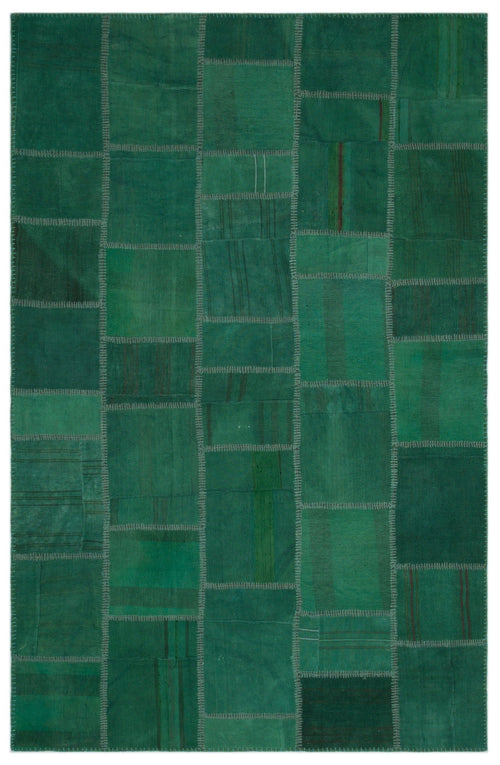Teselya 22485 Green Patchwork Wool Handmade Area Rug 6'4" x 9'11"