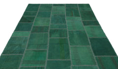 Teselya 22485 Green Patchwork Wool Handmade Area Rug 6'4" x 9'11"