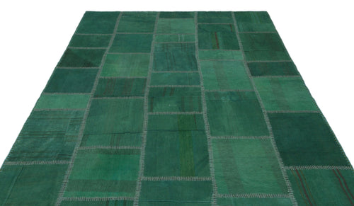 Teselya 22485 Green Patchwork Wool Handmade Area Rug 6'4" x 9'11"