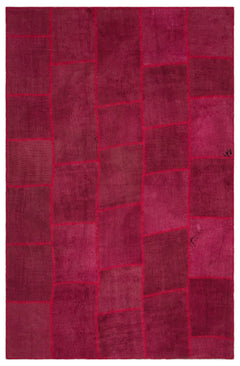 Teselya 22486 Red Patchwork Wool Handmade Area Rug 6'6" x 9'10"