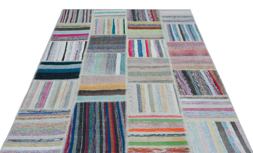 Teselya 22488 Patchwork Striped Wool Handmade Area Rug 5'3" x 7'3"