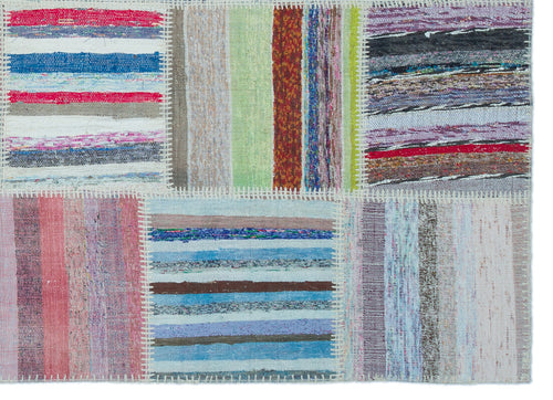 Teselya 22488 Patchwork Striped Wool Handmade Area Rug 5'3" x 7'3"