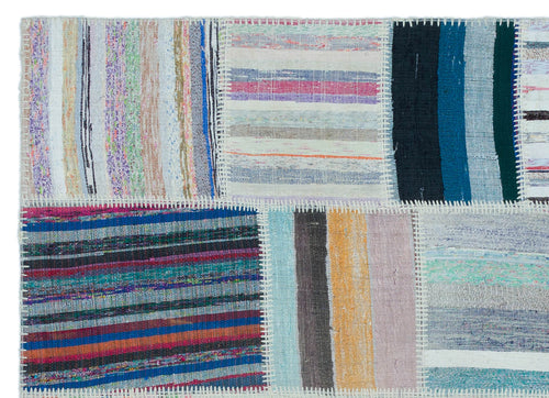 Teselya 22488 Patchwork Striped Wool Handmade Area Rug 5'3" x 7'3"