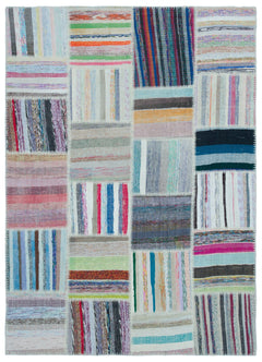 Teselya 22488 Patchwork Striped Wool Handmade Area Rug 5'3" x 7'3"