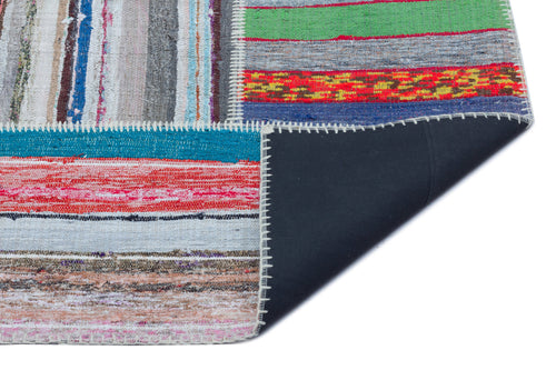 Teselya 22489 Patchwork Striped Wool Handmade Area Rug 5'3" x 7'3"