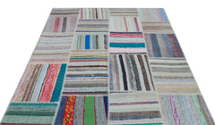 Teselya 22489 Patchwork Striped Wool Handmade Area Rug 5'3" x 7'3"