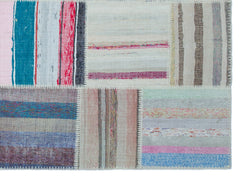 Teselya 22489 Patchwork Striped Wool Handmade Area Rug 5'3" x 7'3"