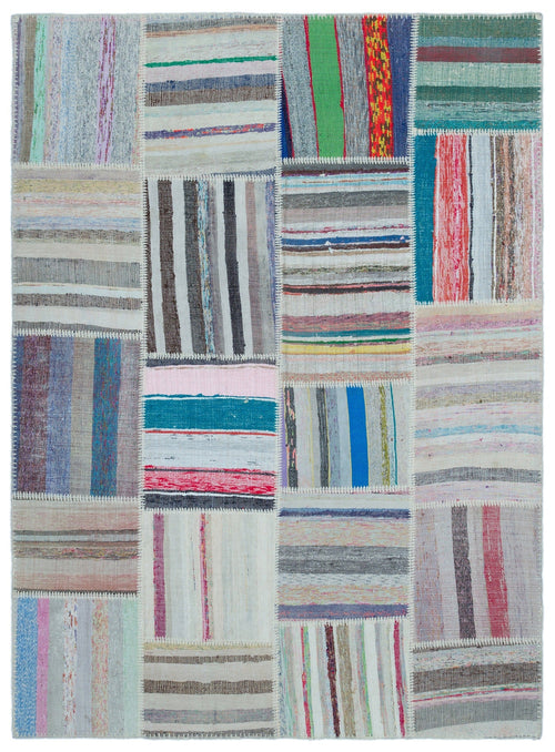 Teselya 22489 Patchwork Striped Wool Handmade Area Rug 5'3" x 7'3"