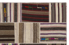 Teselya 2248 Beige Striped Wool Handmade Area Rug 5'3" x 7'7"