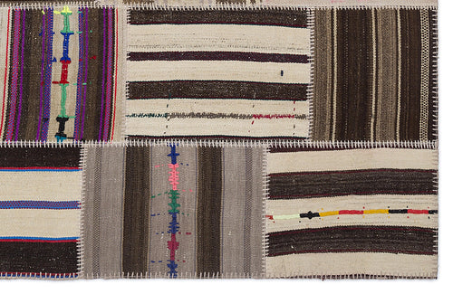 Teselya 2248 Beige Striped Wool Handmade Area Rug 5'3" x 7'7"