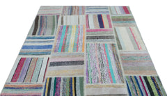 Teselya 22490 Patchwork Striped Wool Handmade Area Rug 5'3" x 7'3"