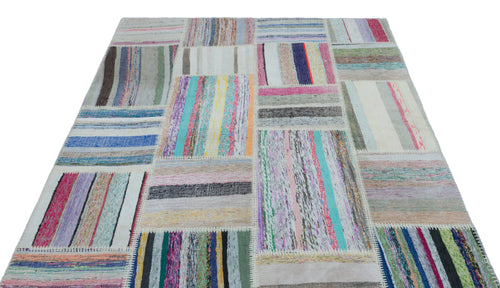 Teselya 22490 Patchwork Striped Wool Handmade Area Rug 5'3" x 7'3"
