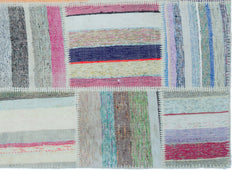Teselya 22490 Patchwork Striped Wool Handmade Area Rug 5'3" x 7'3"