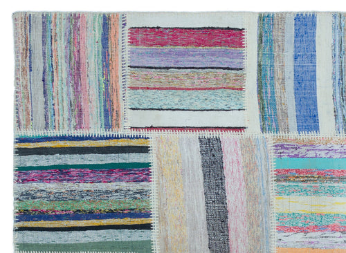 Teselya 22490 Patchwork Striped Wool Handmade Area Rug 5'3" x 7'3"