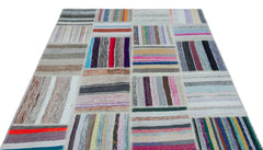 Teselya 22491 Patchwork Striped Wool Handmade Area Rug 5'3" x 7'7"