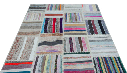 Teselya 22491 Patchwork Striped Wool Handmade Area Rug 5'3" x 7'7"