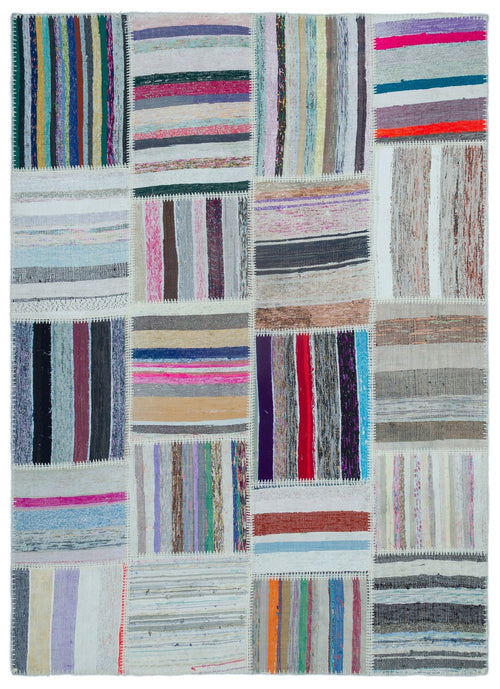 Teselya 22491 Patchwork Striped Wool Handmade Area Rug 5'3" x 7'7"