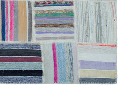 Teselya 22491 Patchwork Striped Wool Handmade Area Rug 5'3" x 7'7"