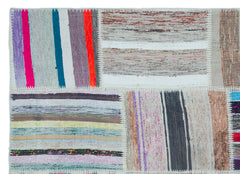 Teselya 22491 Patchwork Striped Wool Handmade Area Rug 5'3" x 7'7"