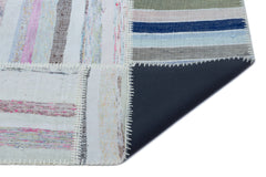 Teselya 22492 Blue Striped Wool Handmade Area Rug 5'1" x 7'7"