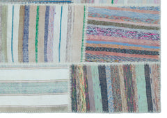 Teselya 22492 Blue Striped Wool Handmade Area Rug 5'1" x 7'7"