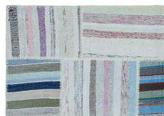 Teselya 22492 Blue Striped Wool Handmade Area Rug 5'1" x 7'7"
