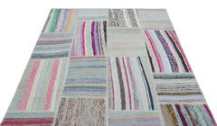 Teselya 22494 Patchwork Striped Wool Handmade Area Rug 5'3" x 7'7"