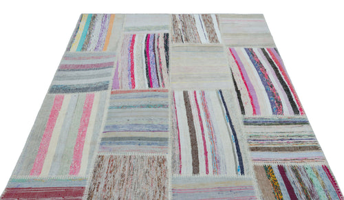 Teselya 22494 Patchwork Striped Wool Handmade Area Rug 5'3" x 7'7"