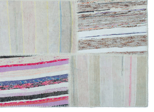 Teselya 22494 Patchwork Striped Wool Handmade Area Rug 5'3" x 7'7"